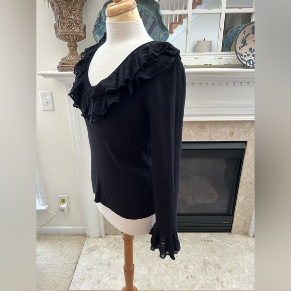 Ralph Lauren Black Ruffled Ribbed Knit Top - Picture 5 of 8